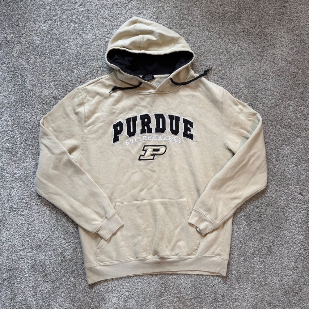 Colosseum Purdue Boilermakers Hoodie Mens Large Tan Embroidered NCAA Sweatshirt